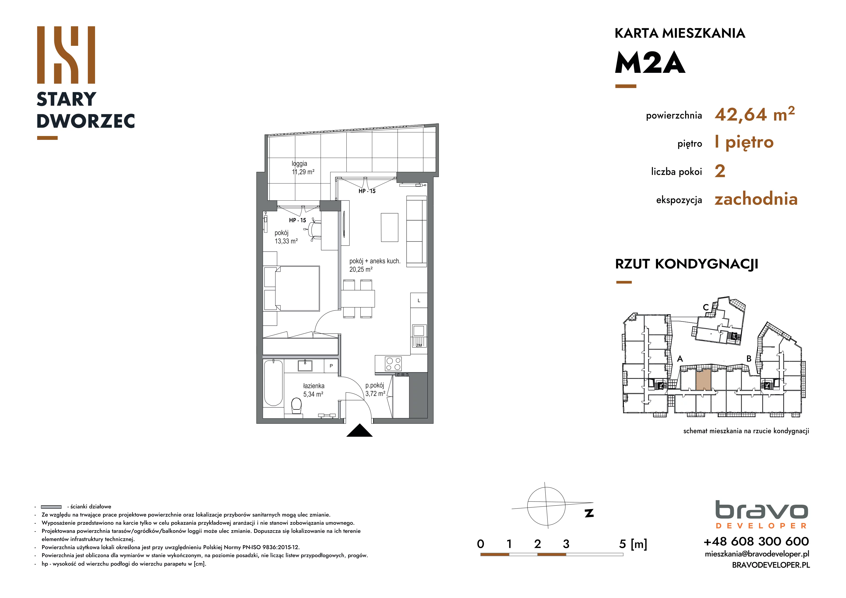 2 pokoje, apartament 42,64 m², piętro 1, oferta nr M 2A, Stary Dworzec, Kartuzy, ul. Dworcowa