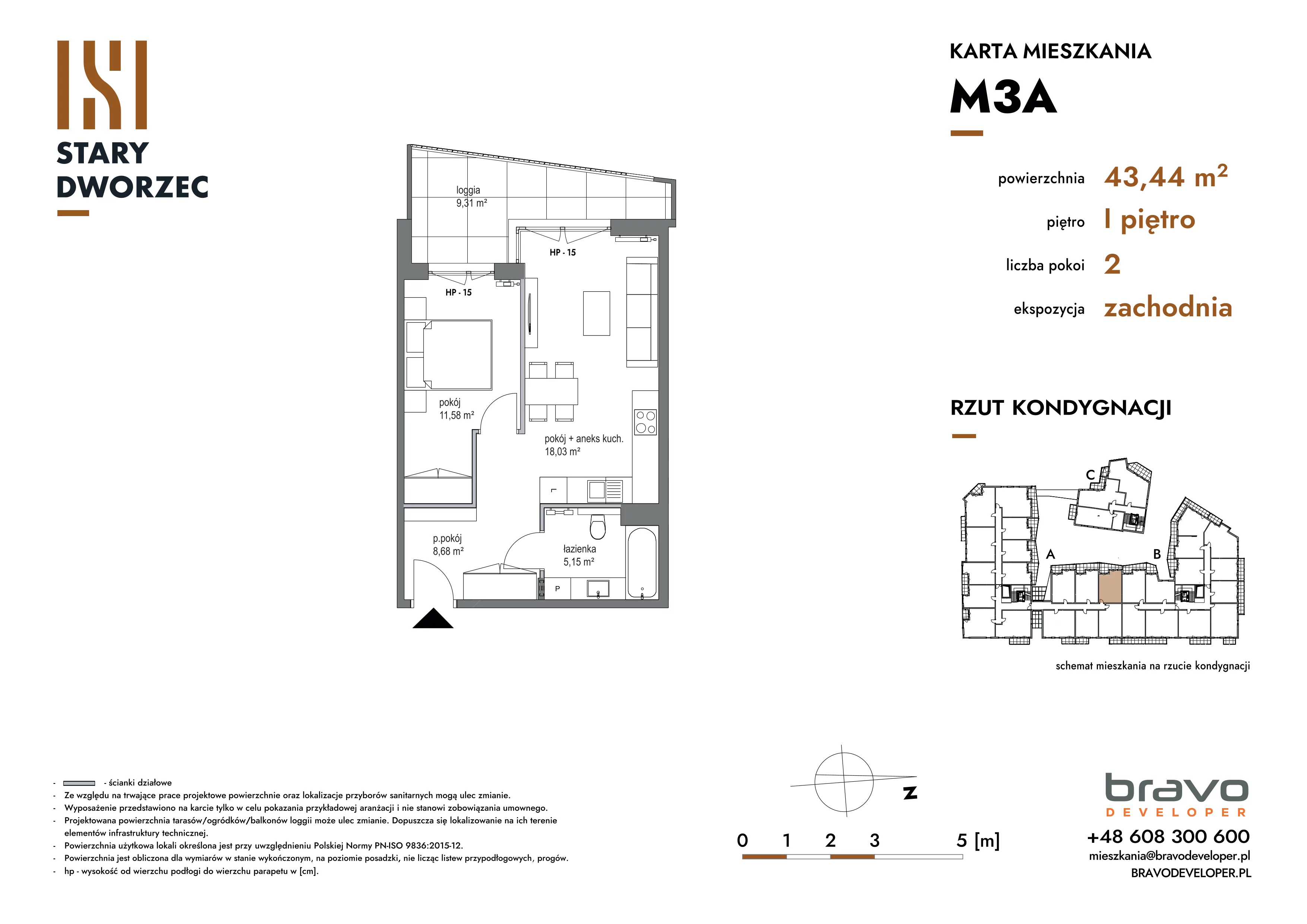 2 pokoje, apartament 43,44 m², piętro 1, oferta nr M 3A, Stary Dworzec, Kartuzy, ul. Dworcowa