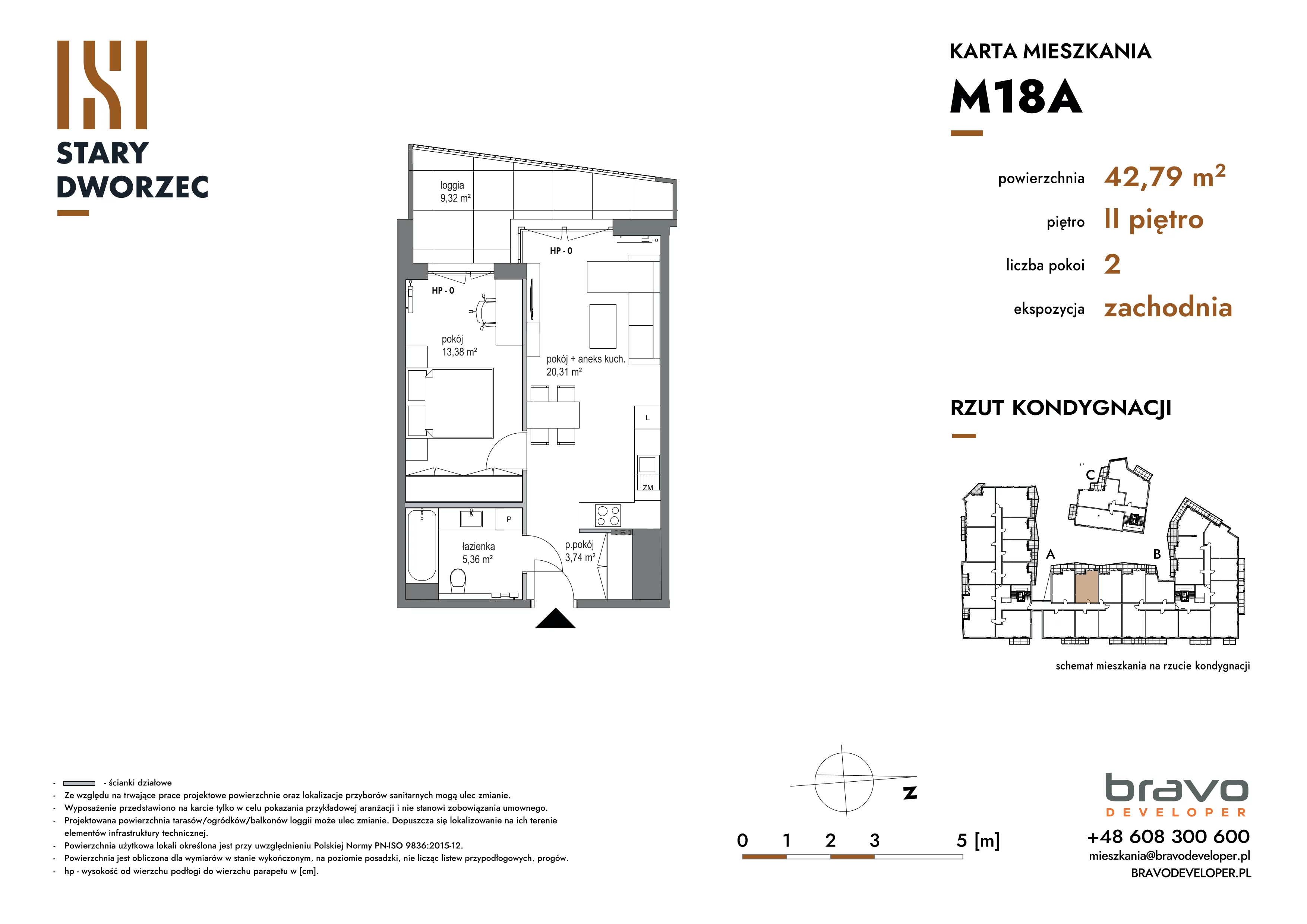 2 pokoje, mieszkanie 42,79 m², piętro 2, oferta nr M 18A, Stary Dworzec, Kartuzy, ul. Dworcowa
