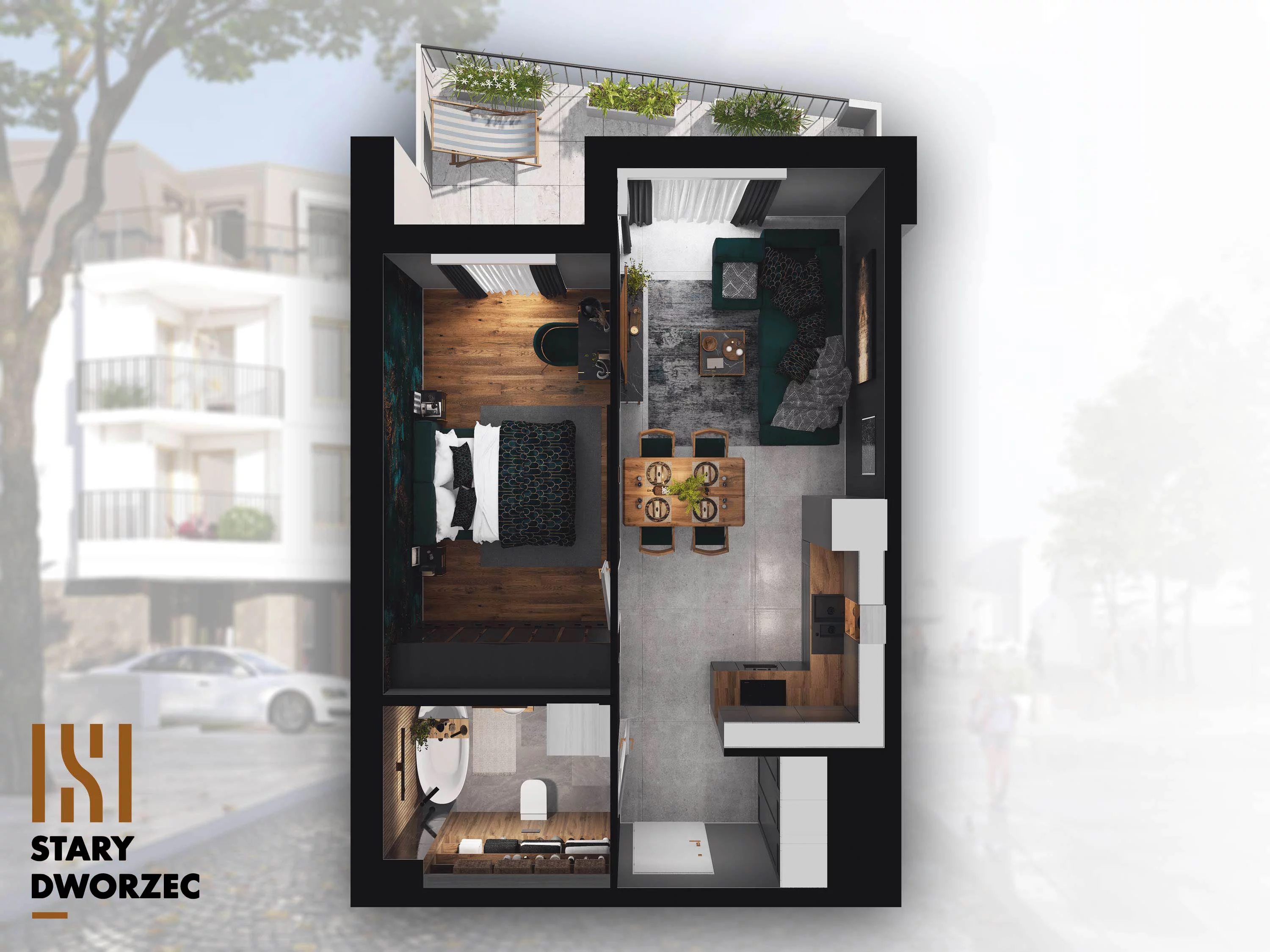 2 pokoje, mieszkanie 42,79 m², piętro 2, oferta nr M 18A, Stary Dworzec, Kartuzy, ul. Dworcowa