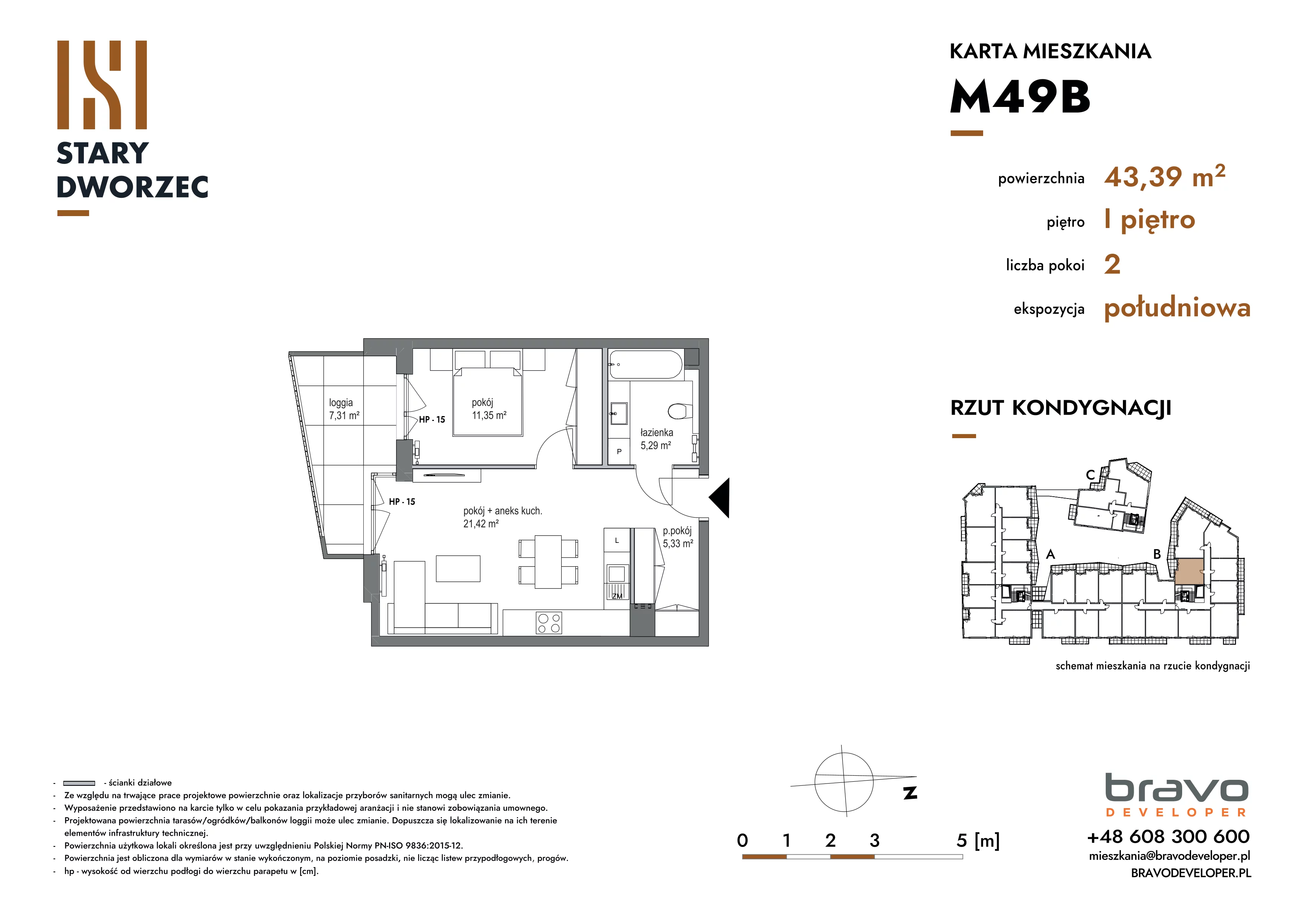 2 pokoje, mieszkanie 43,39 m², piętro 1, oferta nr M 49B, Stary Dworzec, Kartuzy, ul. Dworcowa