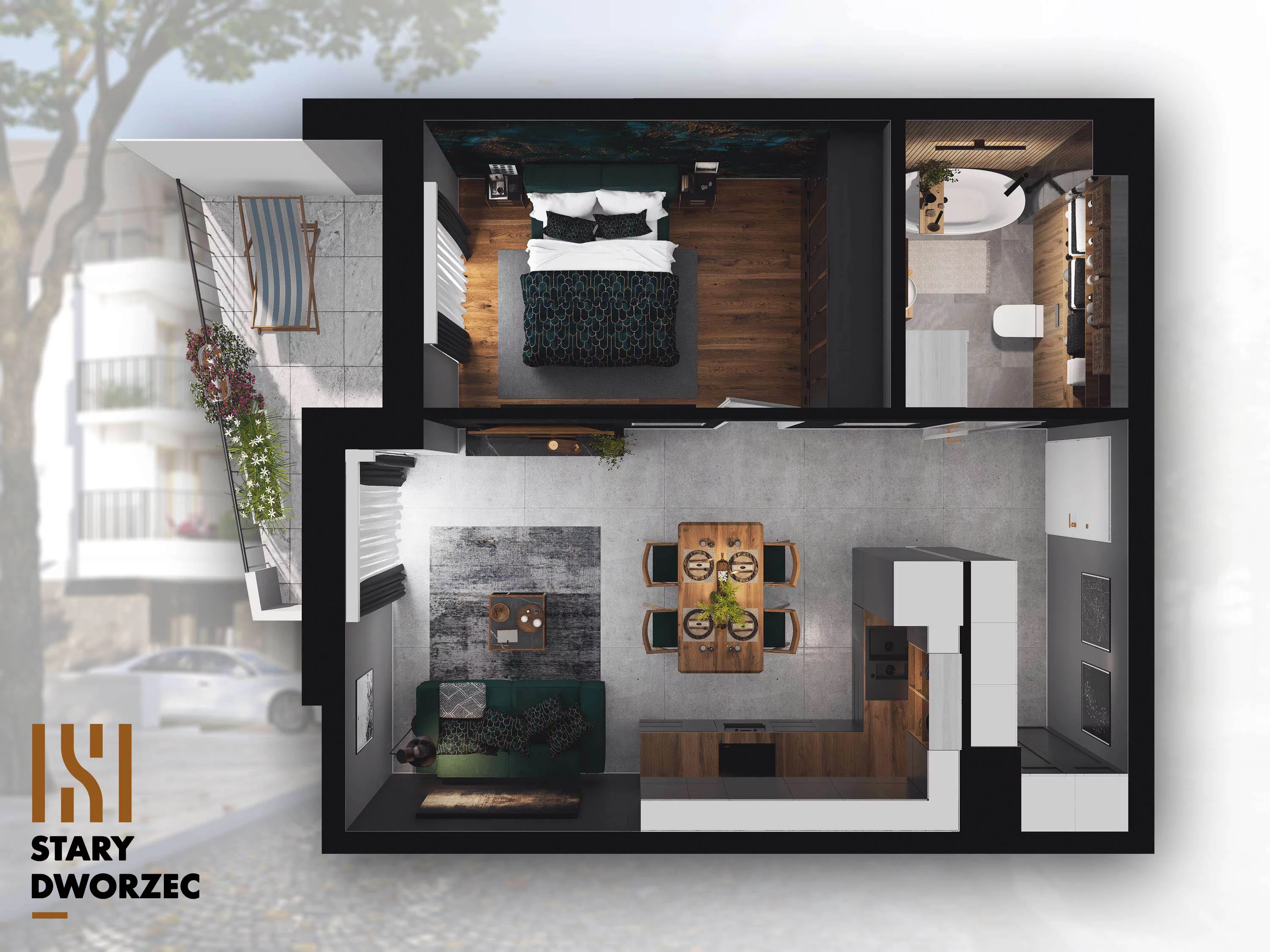 2 pokoje, mieszkanie 43,39 m², piętro 1, oferta nr M 49B, Stary Dworzec, Kartuzy, ul. Dworcowa