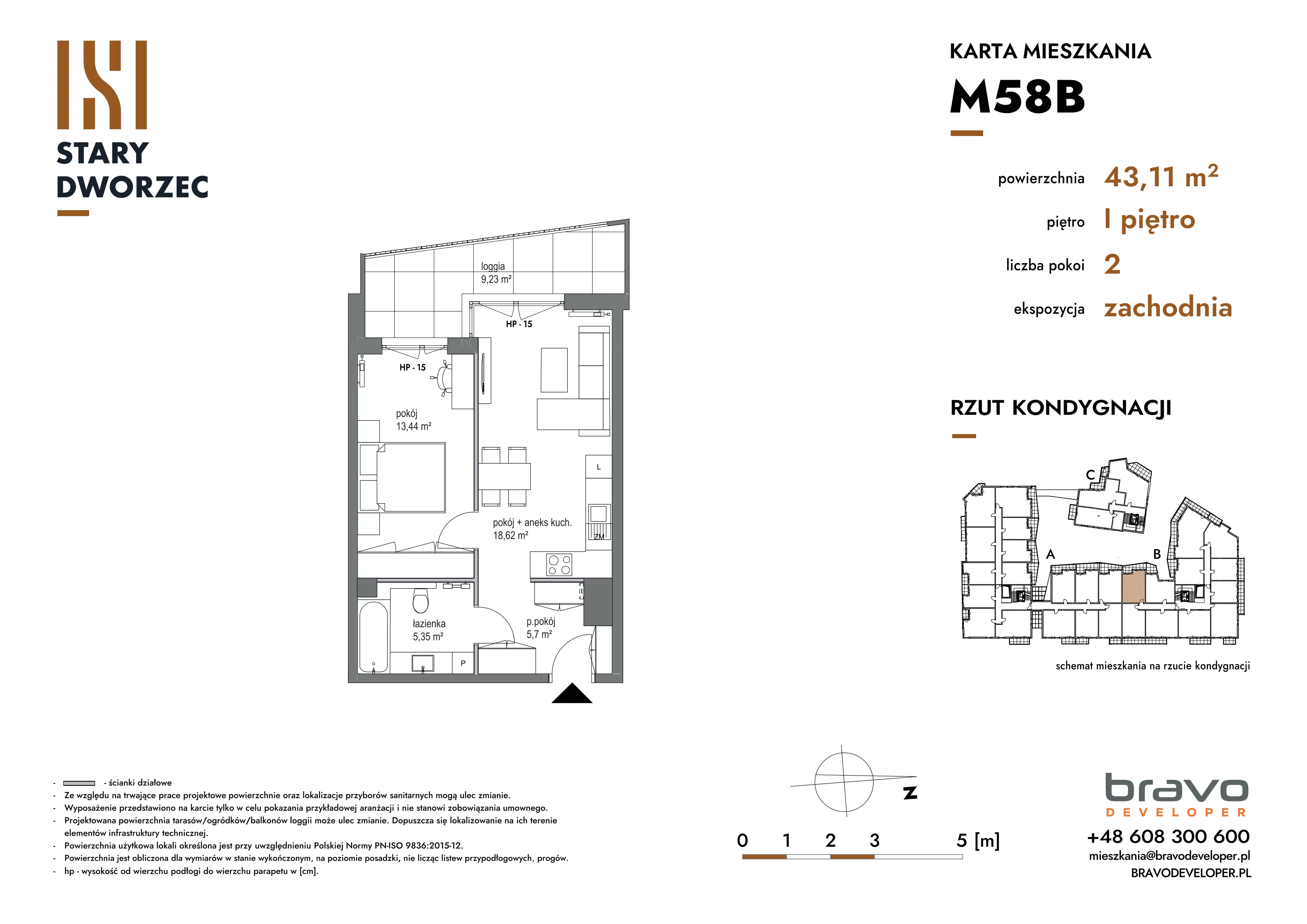 2 pokoje, mieszkanie 43,11 m², piętro 1, oferta nr M 58B, Stary Dworzec, Kartuzy, ul. Dworcowa