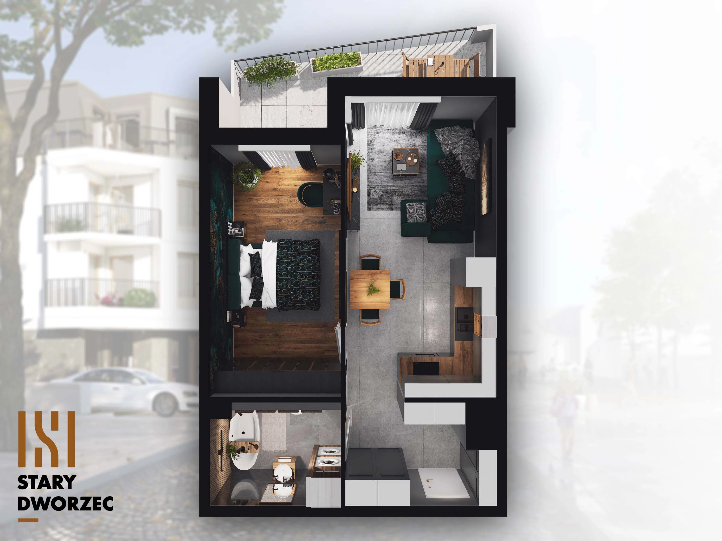 2 pokoje, mieszkanie 43,11 m², piętro 1, oferta nr M 58B, Stary Dworzec, Kartuzy, ul. Dworcowa