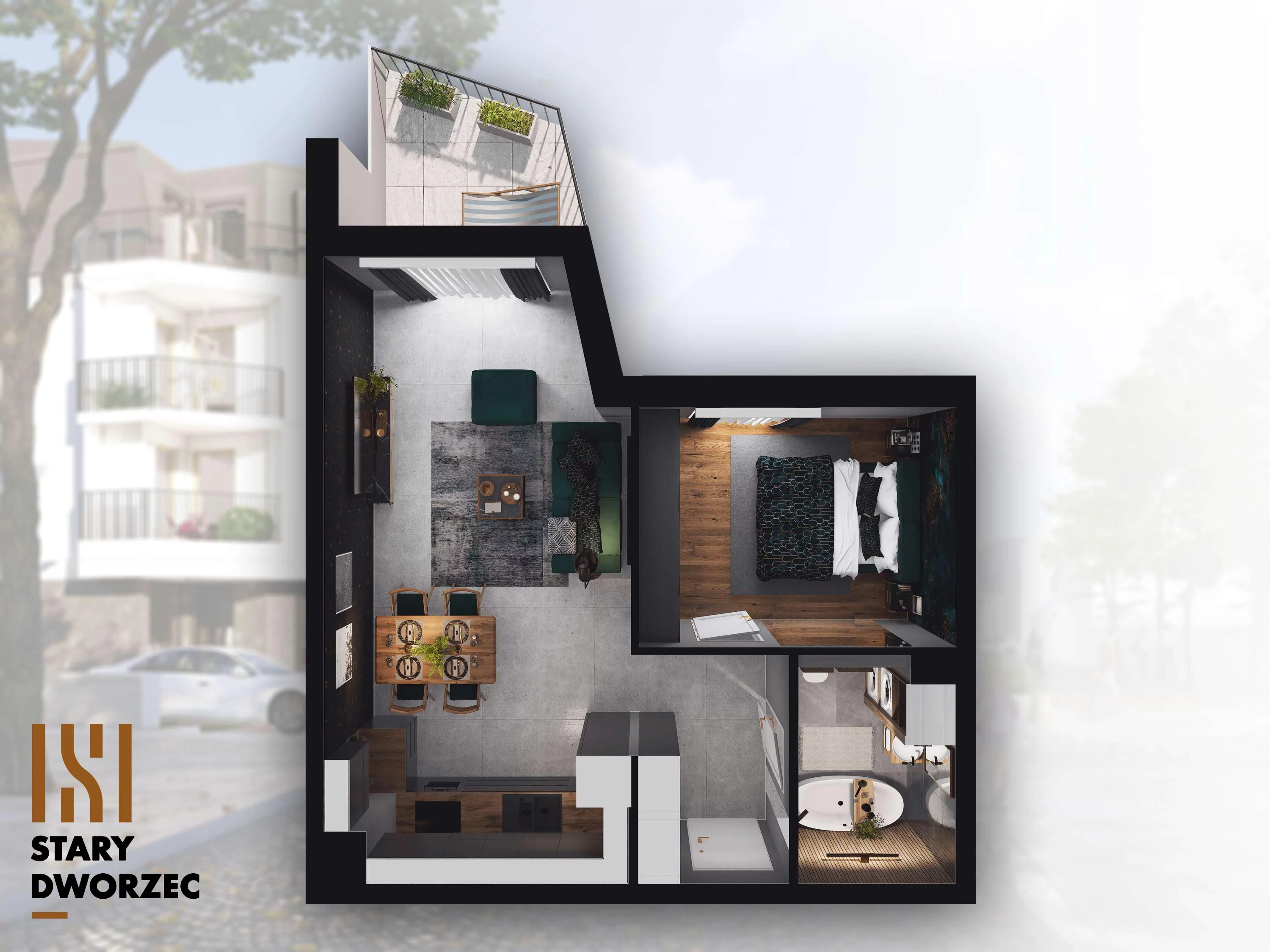 2 pokoje, mieszkanie 44,12 m², piętro 1, oferta nr M 59B, Stary Dworzec, Kartuzy, ul. Dworcowa