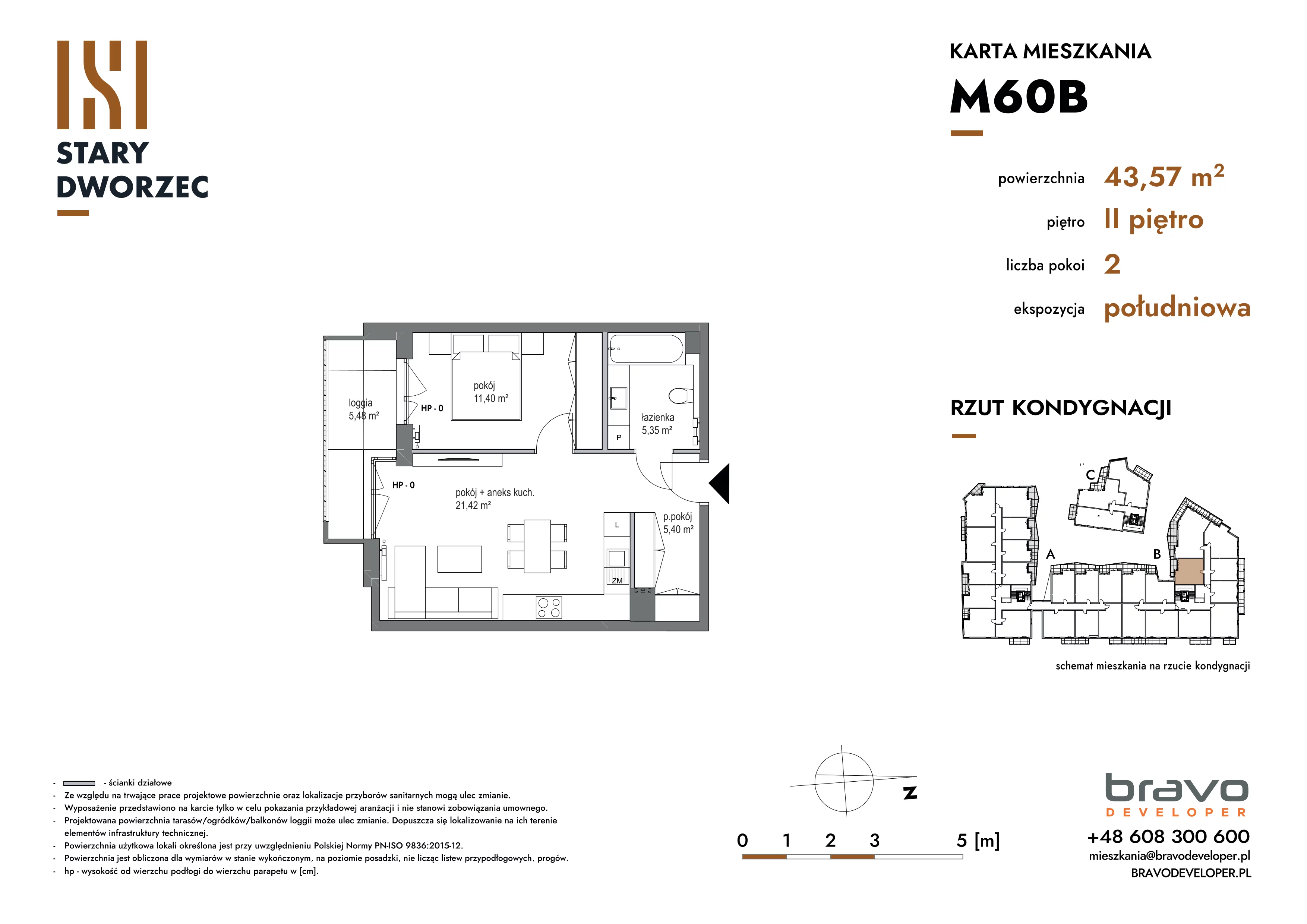 2 pokoje, mieszkanie 43,57 m², piętro 2, oferta nr M 60B, Stary Dworzec, Kartuzy, ul. Dworcowa