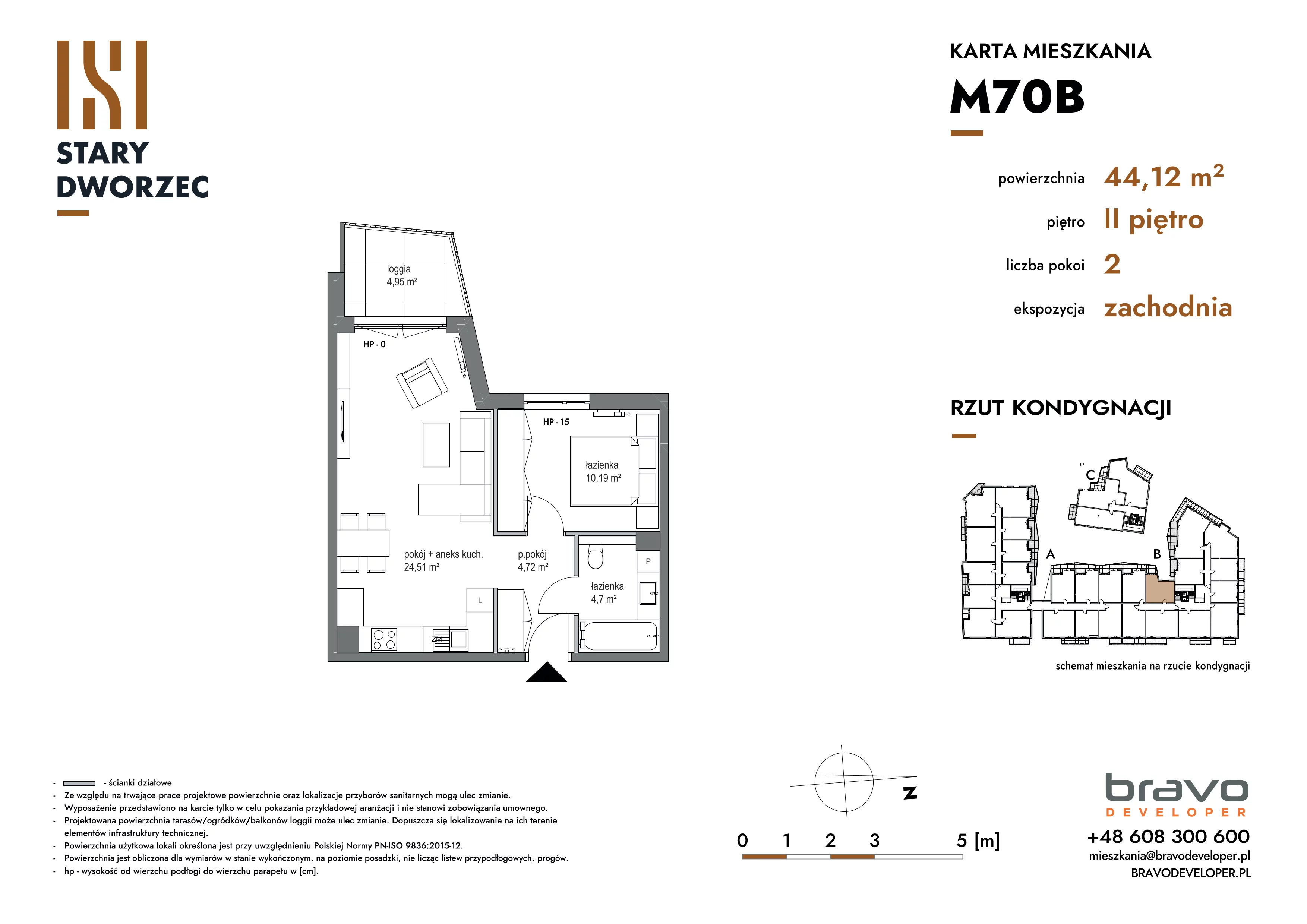 2 pokoje, apartament 44,12 m², piętro 2, oferta nr M 70B, Stary Dworzec, Kartuzy, ul. Dworcowa