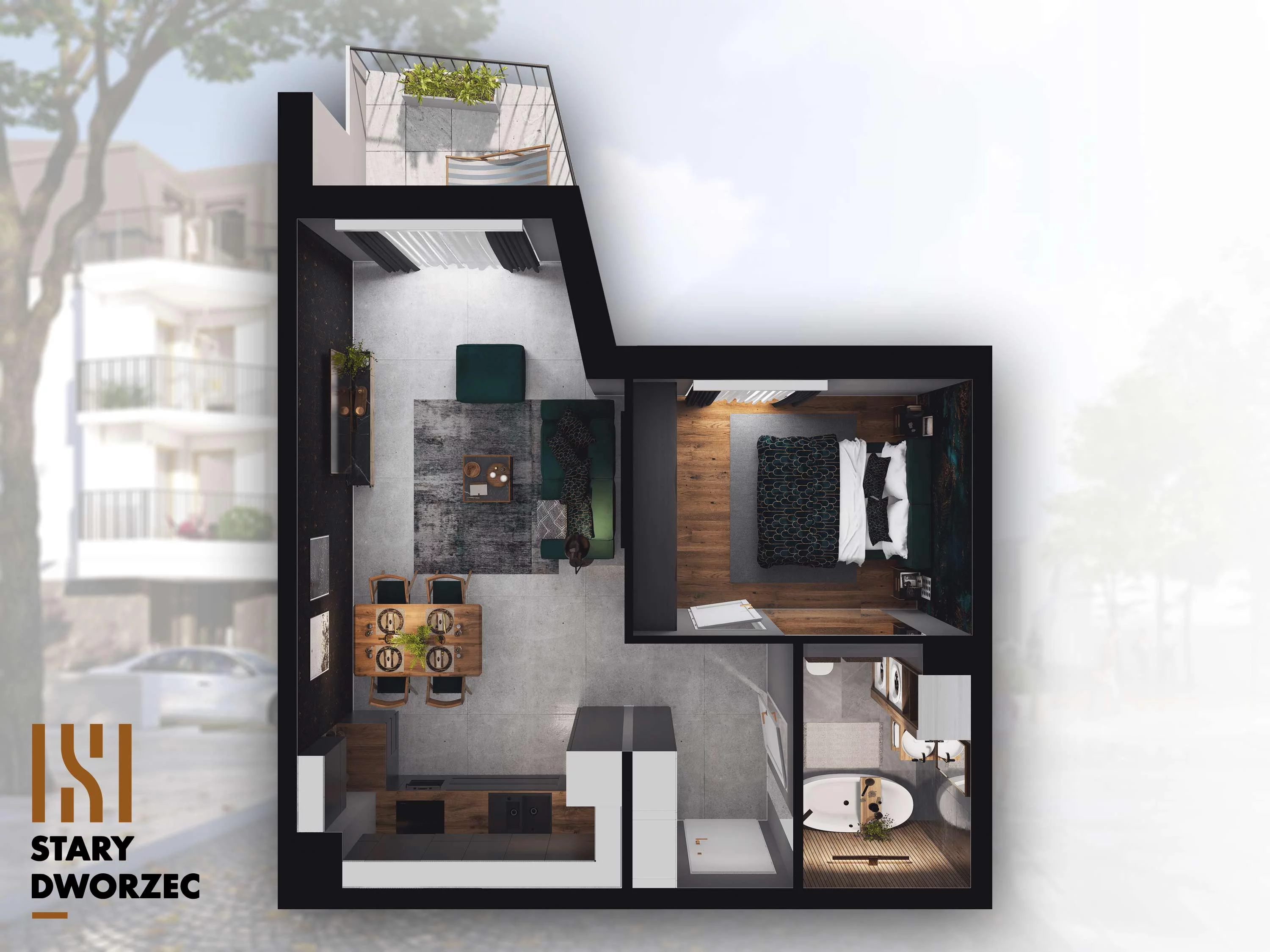 2 pokoje, apartament 44,12 m², piętro 2, oferta nr M 70B, Stary Dworzec, Kartuzy, ul. Dworcowa