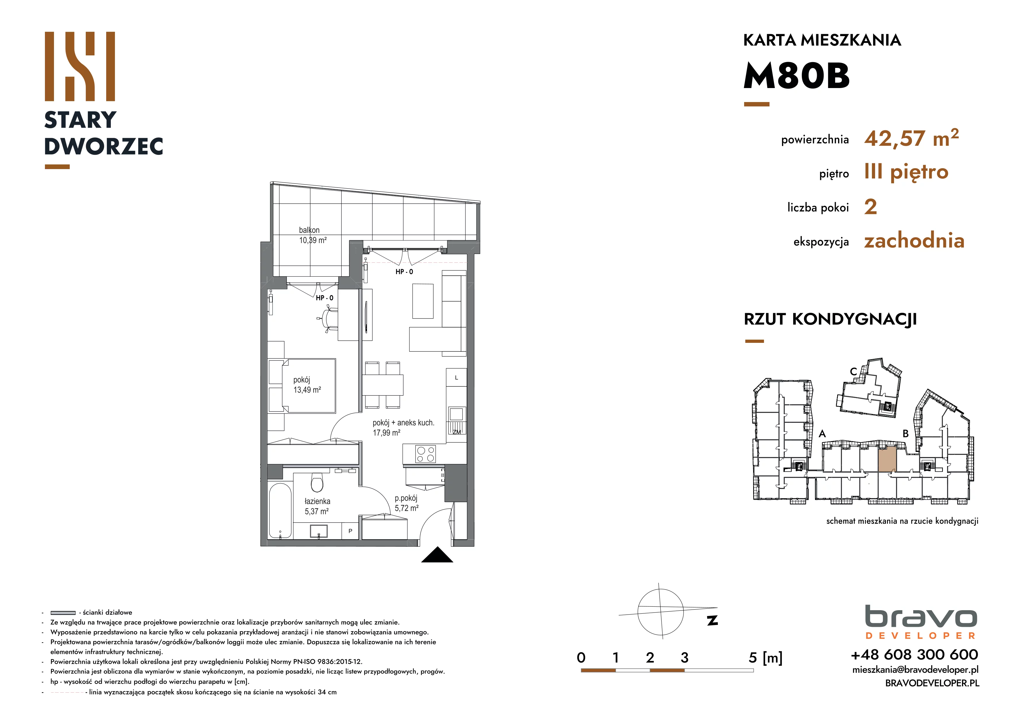 2 pokoje, mieszkanie 42,57 m², piętro 3, oferta nr M 80B, Stary Dworzec, Kartuzy, ul. Dworcowa