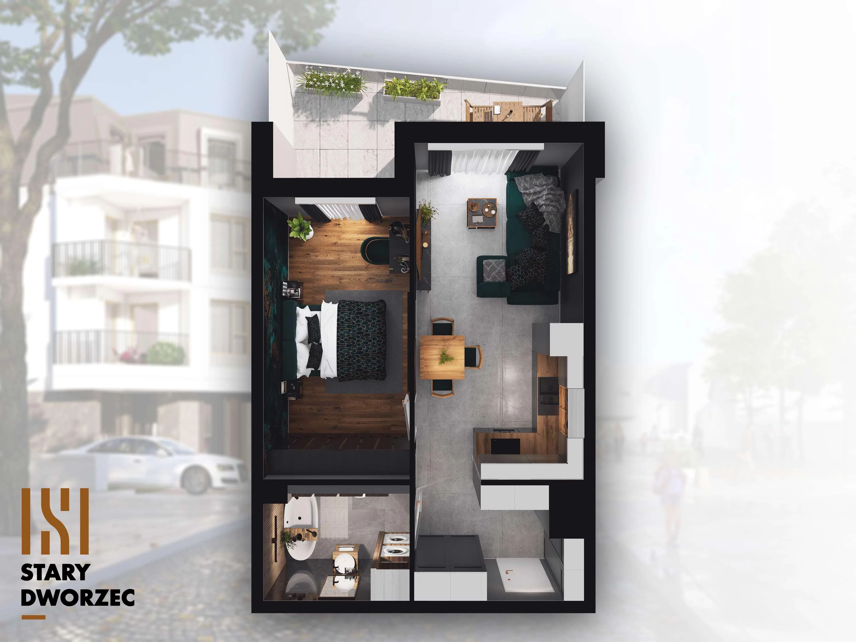 2 pokoje, mieszkanie 42,57 m², piętro 3, oferta nr M 80B, Stary Dworzec, Kartuzy, ul. Dworcowa