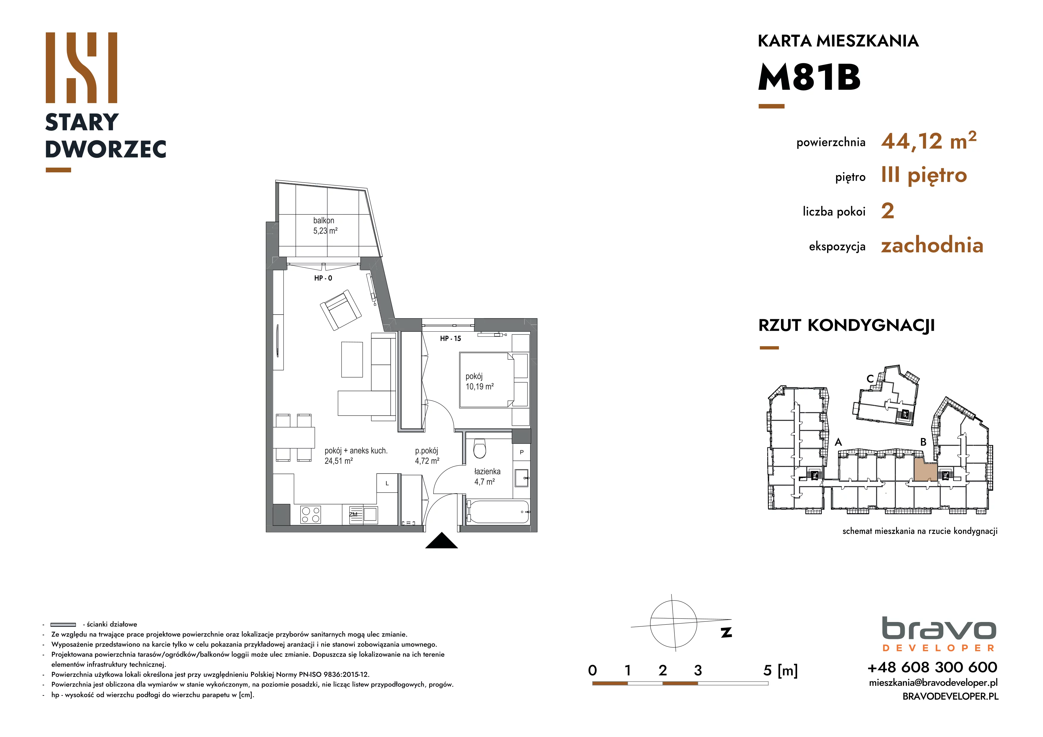 2 pokoje, mieszkanie 44,12 m², piętro 3, oferta nr M 81B, Stary Dworzec, Kartuzy, ul. Dworcowa