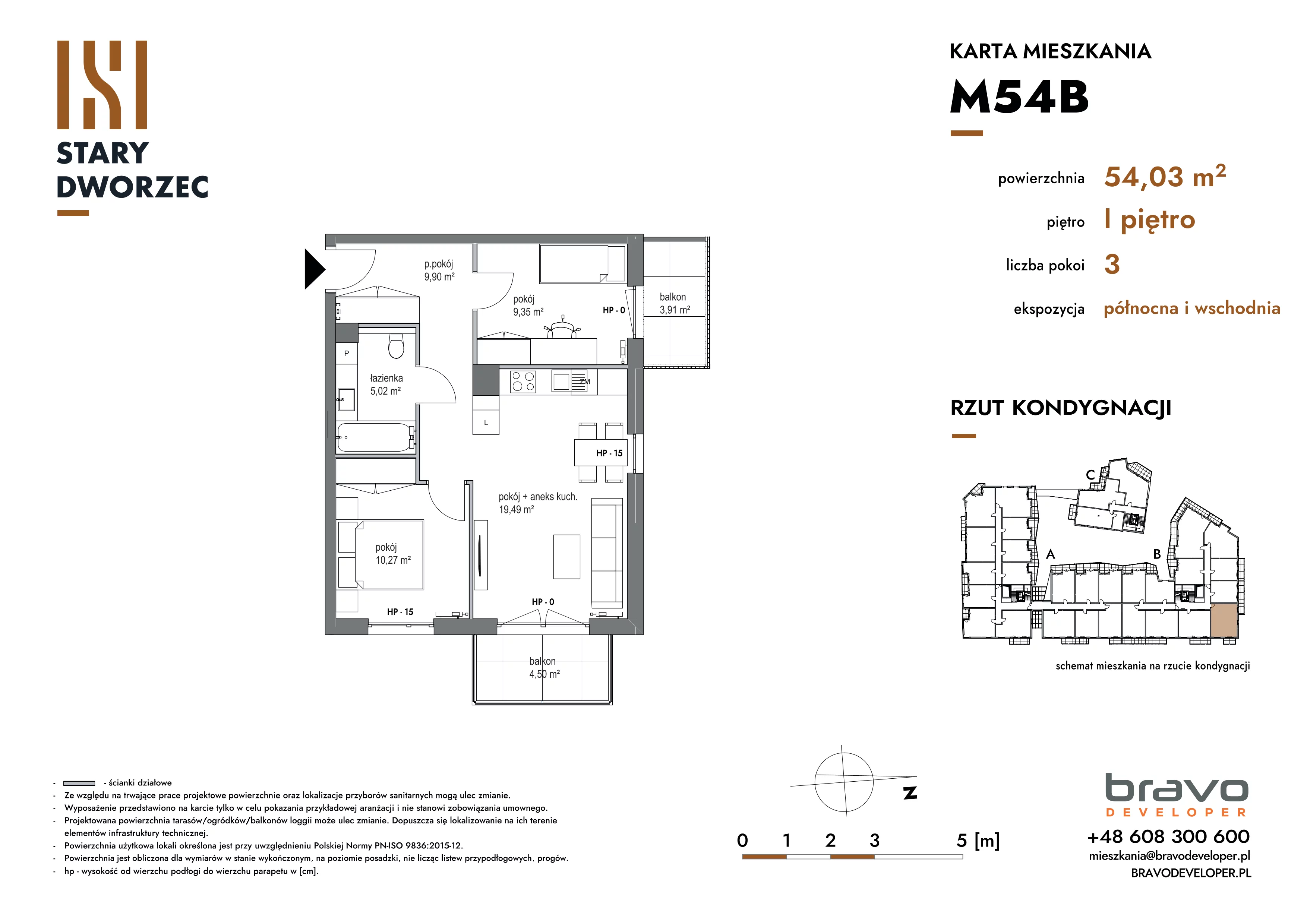 3 pokoje, apartament 54,03 m², piętro 1, oferta nr M 54B, Stary Dworzec, Kartuzy, ul. Dworcowa