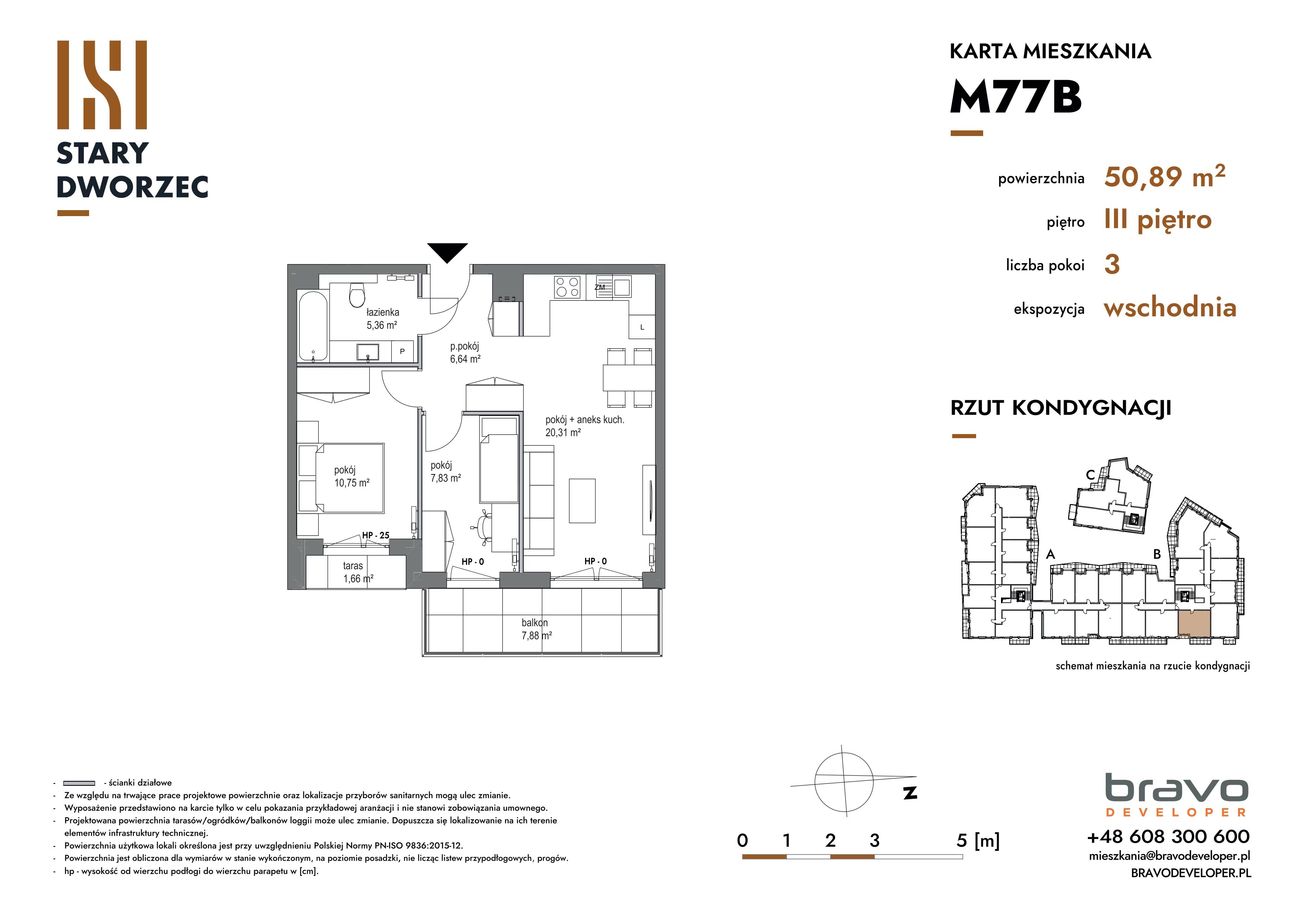 3 pokoje, mieszkanie 50,89 m², piętro 3, oferta nr M 77B, Stary Dworzec, Kartuzy, ul. Dworcowa
