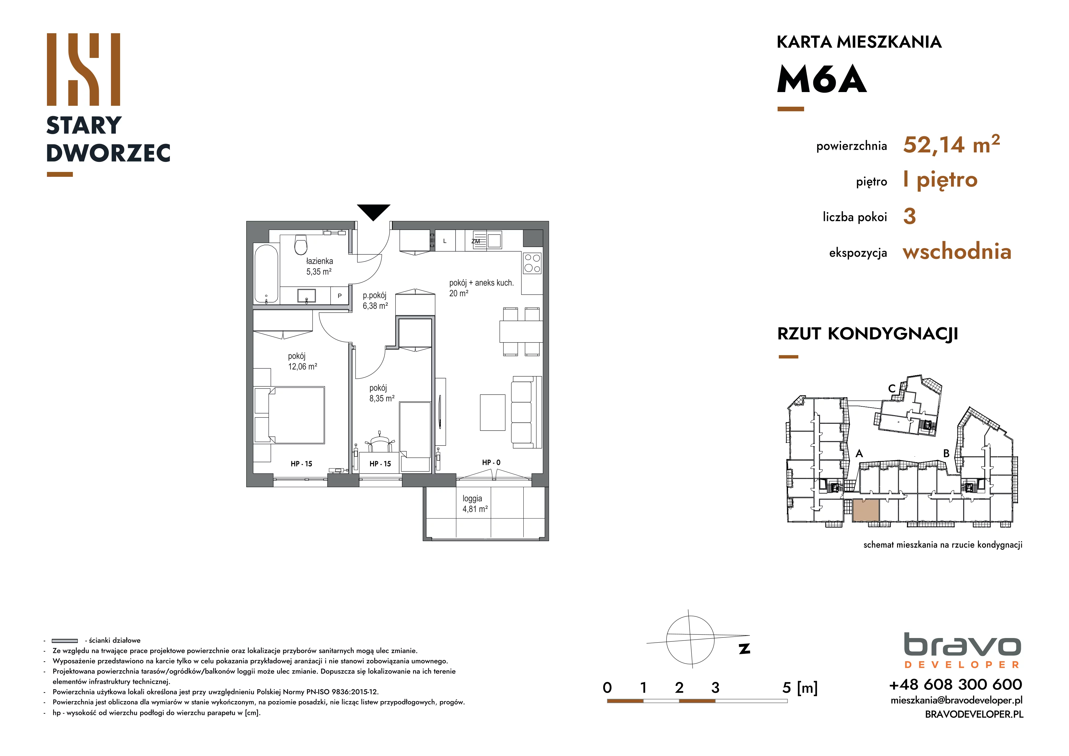 3 pokoje, apartament 52,14 m², piętro 1, oferta nr M 6A, Stary Dworzec, Kartuzy, ul. Dworcowa