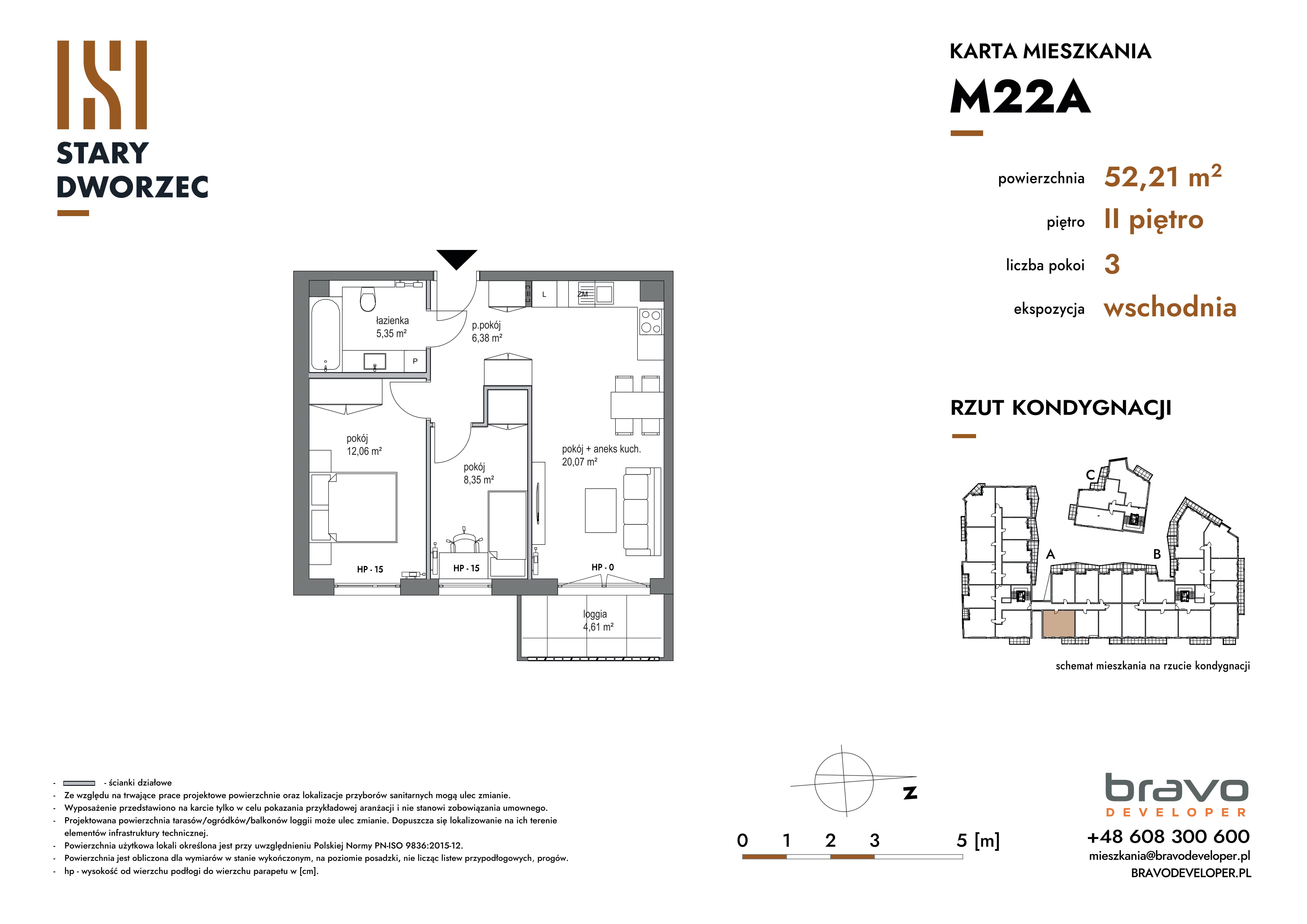 3 pokoje, mieszkanie 52,21 m², piętro 2, oferta nr M 22A, Stary Dworzec, Kartuzy, ul. Dworcowa