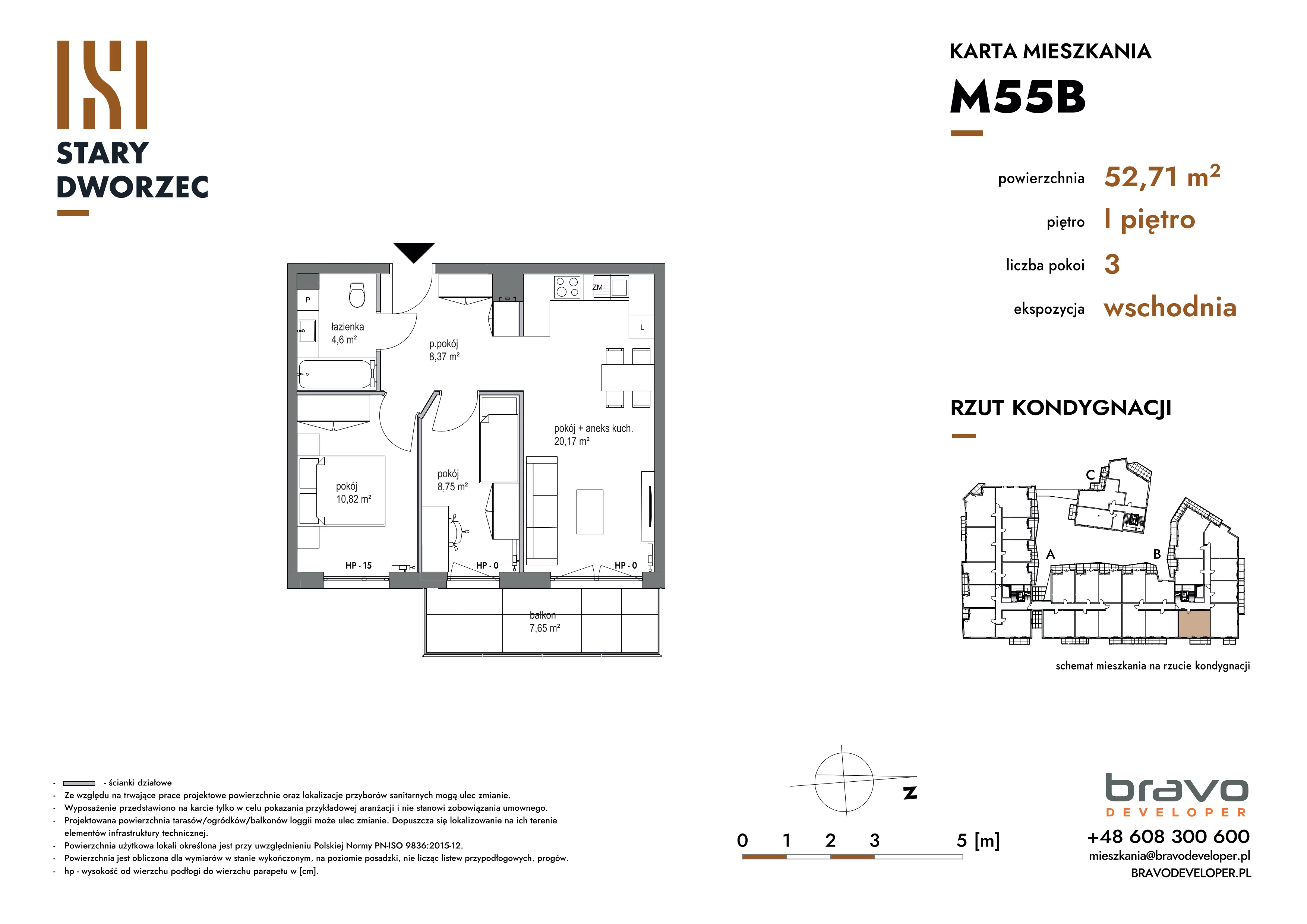 3 pokoje, mieszkanie 52,71 m², piętro 1, oferta nr M 55B, Stary Dworzec, Kartuzy, ul. Dworcowa