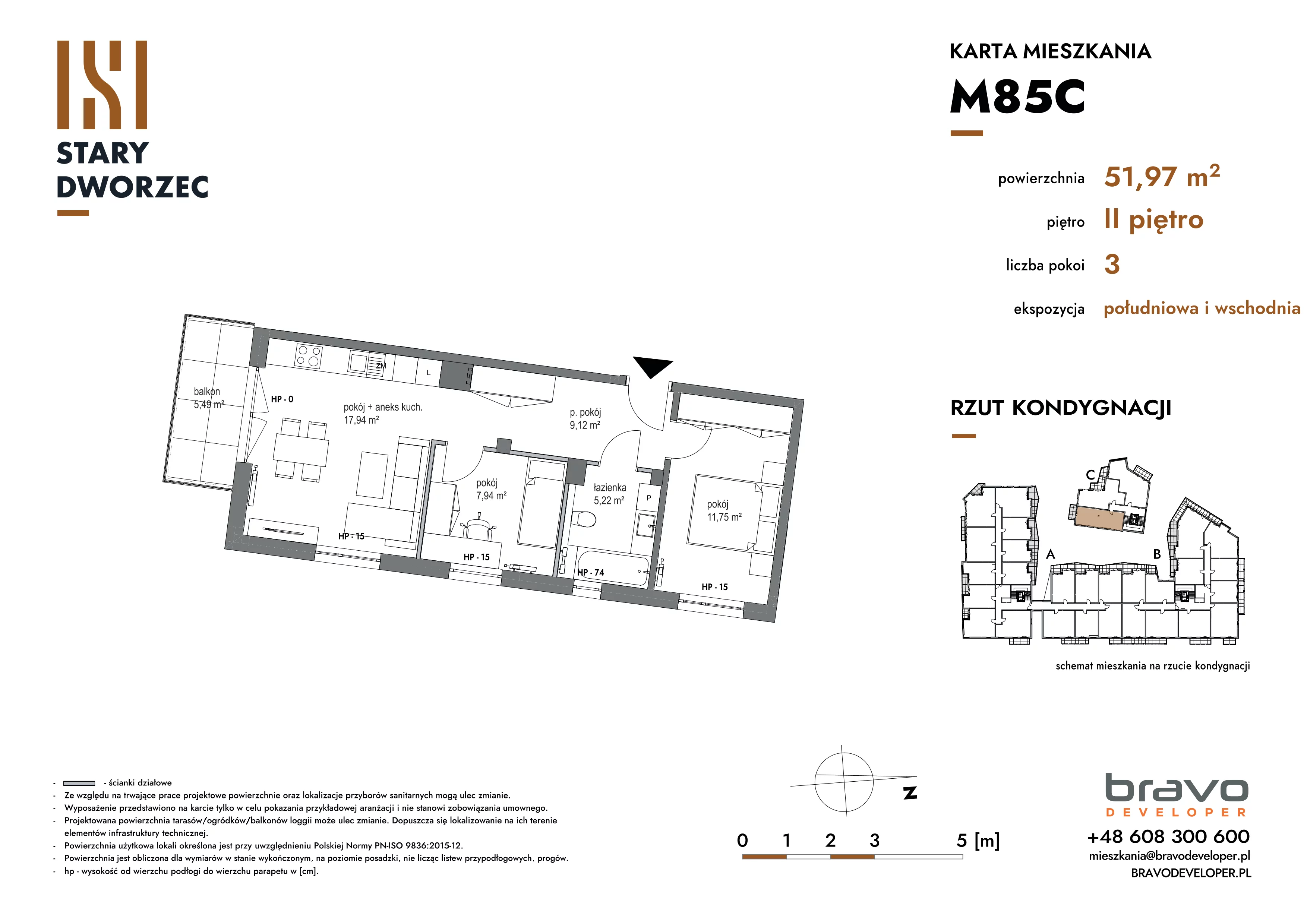 3 pokoje, mieszkanie 51,97 m², piętro 2, oferta nr M 85C, Stary Dworzec, Kartuzy, ul. Dworcowa