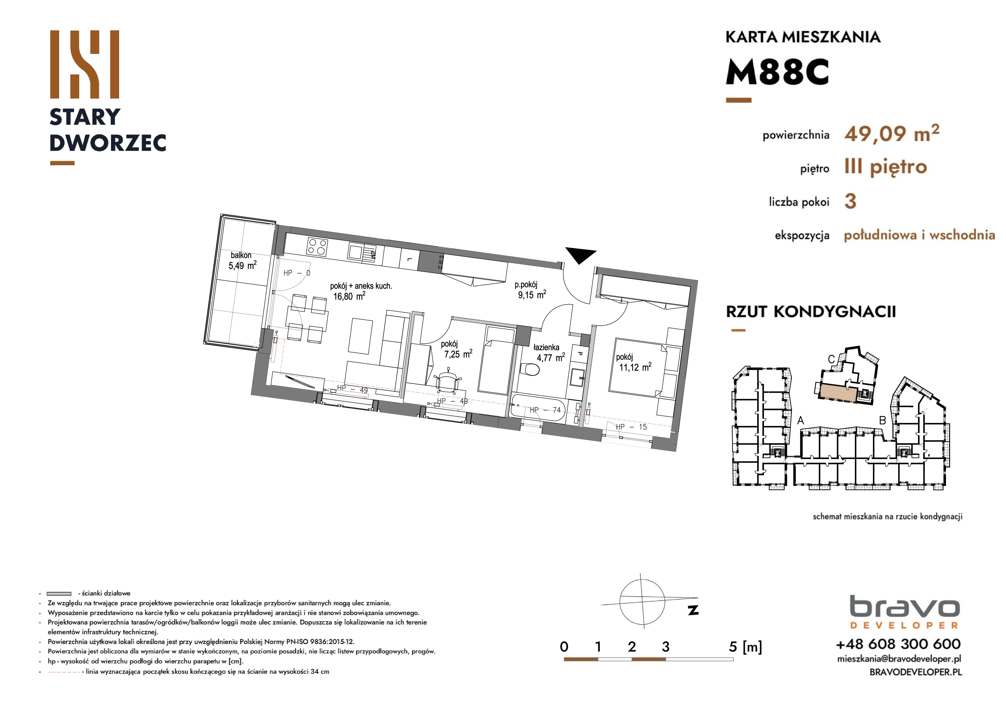 3 pokoje, apartament 49,09 m², piętro 3, oferta nr M 88C, Stary Dworzec, Kartuzy, ul. Dworcowa