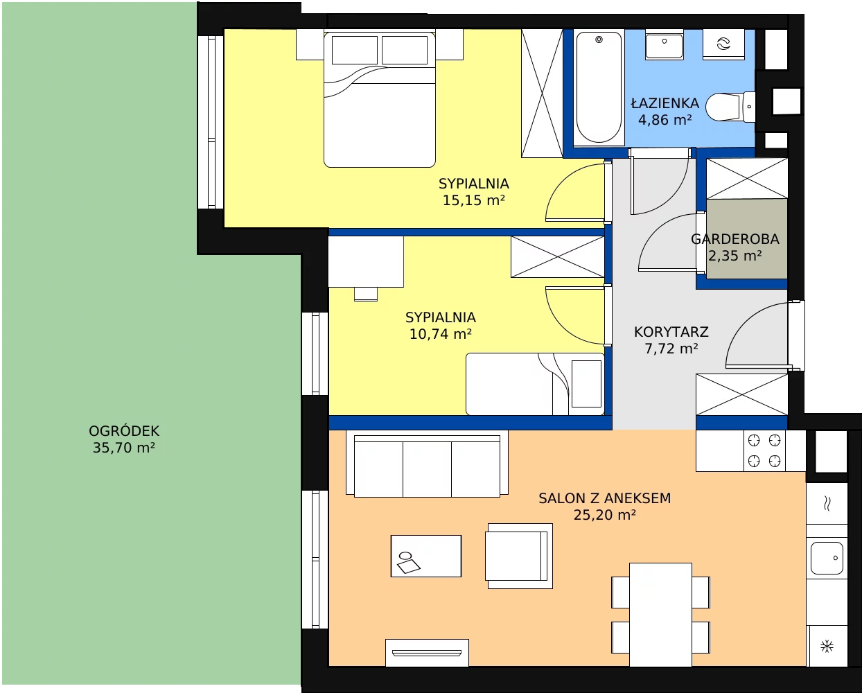 3 pokoje, mieszkanie 66,02 m², parter, oferta nr B2.3, Quercus, Gdańsk, Ujeścisko-Łostowice, ul. Wielkopolska