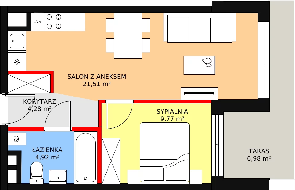 Mieszkanie 40,48 m², parter, oferta nr B2.6, Quercus, Gdańsk, Ujeścisko-Łostowice, ul. Wielkopolska