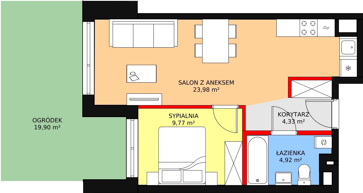 Mieszkanie 43,00 m², parter, oferta nr B2.9, Quercus, Gdańsk, Ujeścisko-Łostowice, ul. Wielkopolska