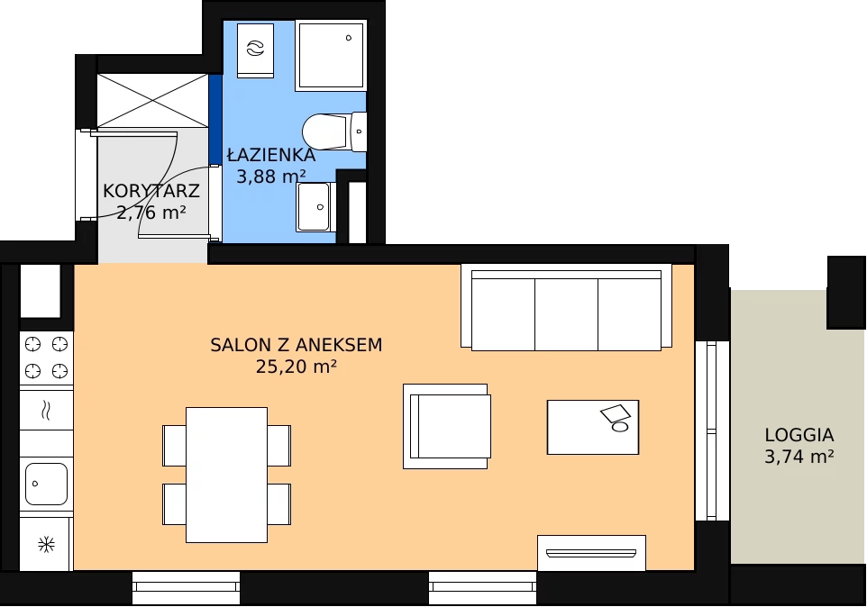 1 pokój, mieszkanie 31,84 m², piętro 2, oferta nr B2.22, Quercus, Gdańsk, Ujeścisko-Łostowice, ul. Wielkopolska