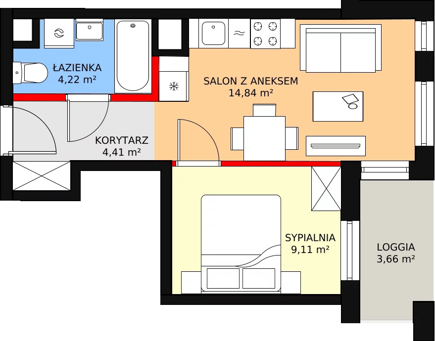 2 pokoje, mieszkanie 32,58 m², piętro 2, oferta nr B2.23, Quercus, Gdańsk, Ujeścisko-Łostowice, ul. Wielkopolska