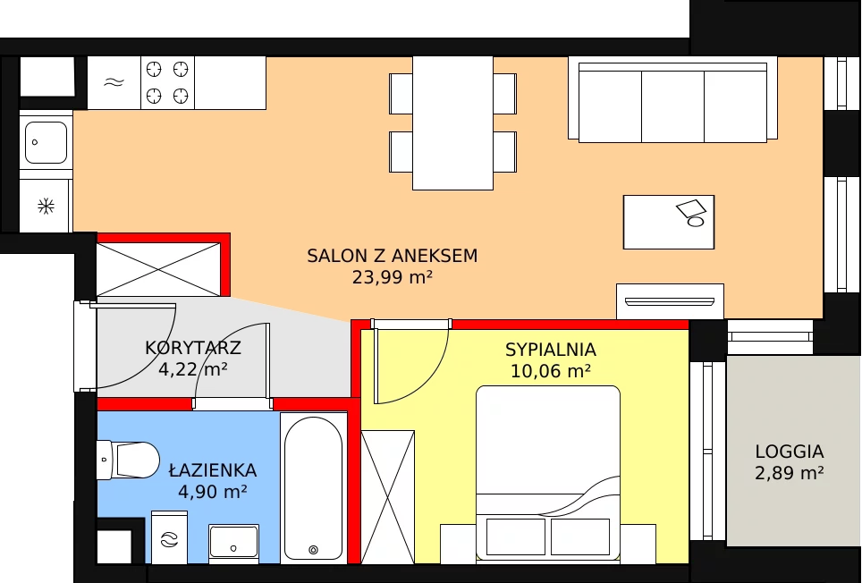 Mieszkanie 43,17 m², piętro 2, oferta nr B2.27, Quercus, Gdańsk, Ujeścisko-Łostowice, ul. Wielkopolska