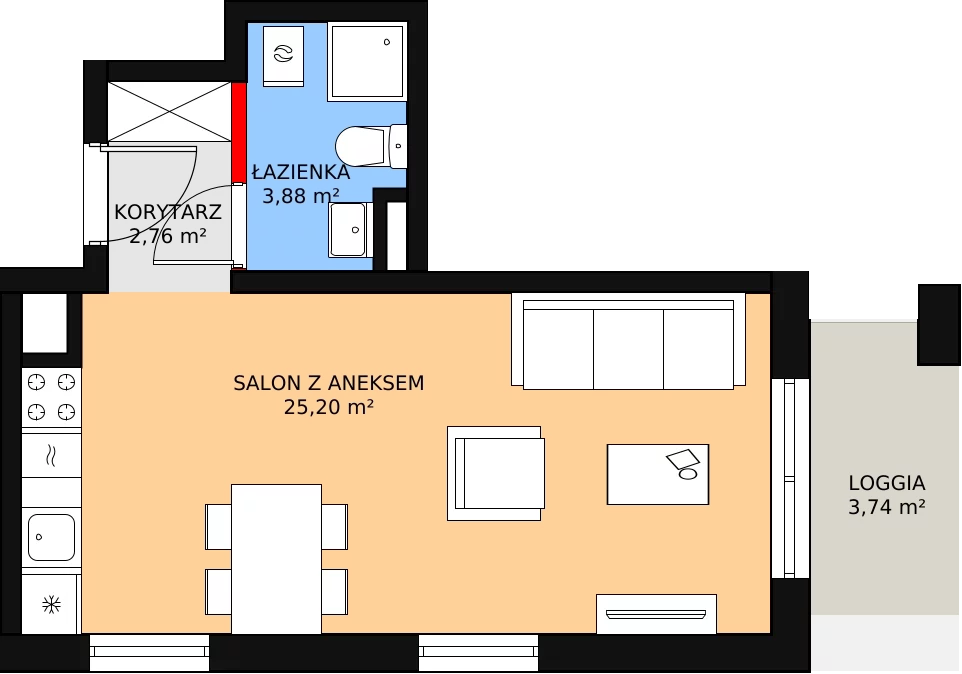 Mieszkanie 31,84 m², piętro 3, oferta nr B2.32, Quercus, Gdańsk, Ujeścisko-Łostowice, ul. Wielkopolska