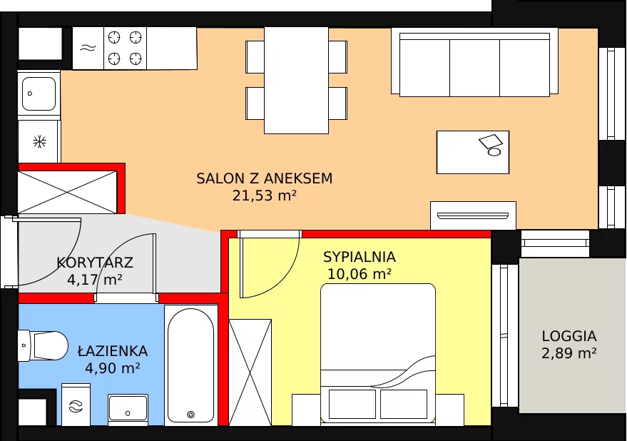 Mieszkanie 40,66 m², piętro 3, oferta nr B2.34, Quercus, Gdańsk, Ujeścisko-Łostowice, ul. Wielkopolska