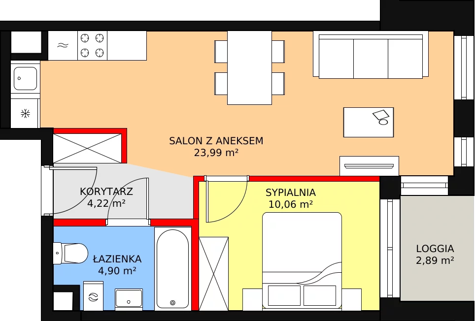 Mieszkanie 43,17 m², piętro 3, oferta nr B2.37, Quercus, Gdańsk, Ujeścisko-Łostowice, ul. Wielkopolska