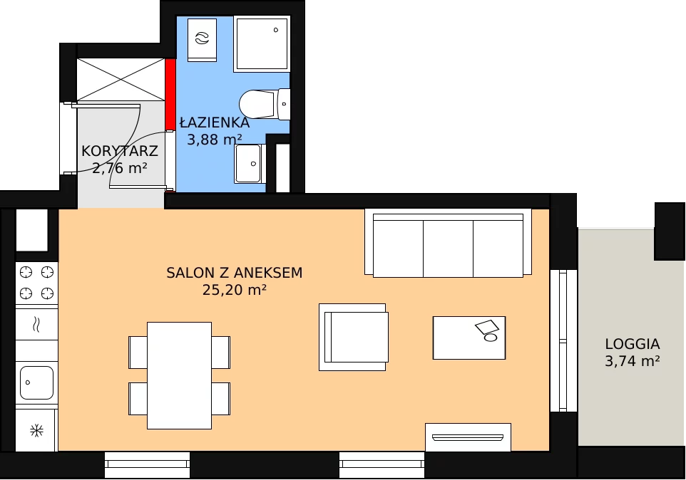 Mieszkanie 31,84 m², piętro 4, oferta nr B2.42, Quercus, Gdańsk, Ujeścisko-Łostowice, ul. Wielkopolska