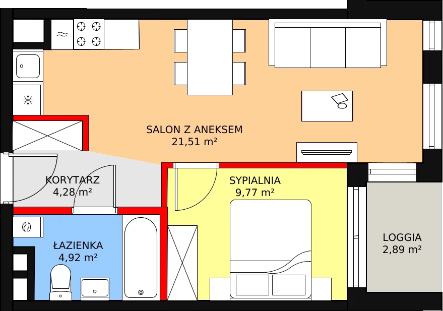 Mieszkanie 40,48 m², piętro 4, oferta nr B2.45, Quercus, Gdańsk, Ujeścisko-Łostowice, ul. Wielkopolska