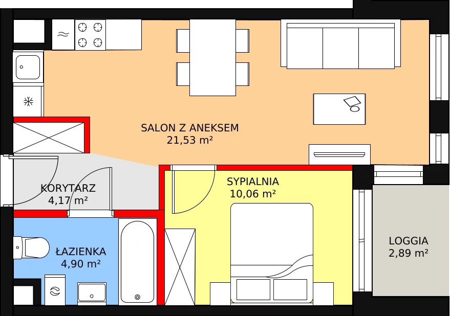 Mieszkanie 40,66 m², piętro 5, oferta nr B2.54, Quercus, Gdańsk, Ujeścisko-Łostowice, ul. Wielkopolska