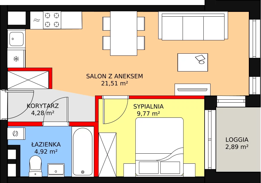 Mieszkanie 40,48 m², piętro 5, oferta nr B2.55, Quercus, Gdańsk, Ujeścisko-Łostowice, ul. Wielkopolska