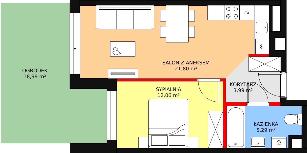 Mieszkanie 43,14 m², parter, oferta nr B2.60, Quercus, Gdańsk, Ujeścisko-Łostowice, ul. Wielkopolska