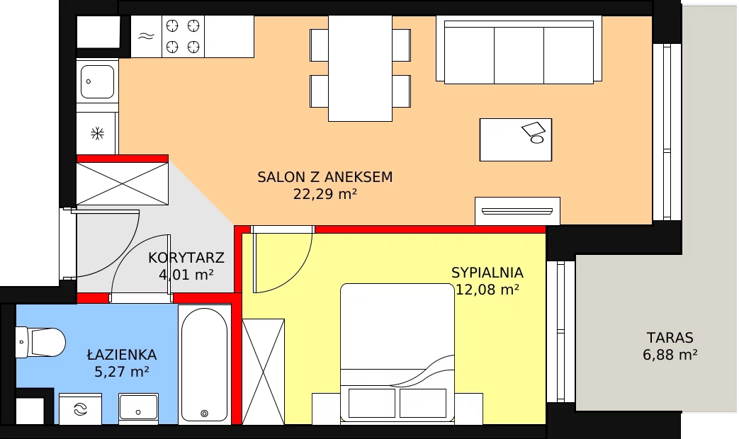 Mieszkanie 43,65 m², parter, oferta nr B2.61, Quercus, Gdańsk, Ujeścisko-Łostowice, ul. Wielkopolska