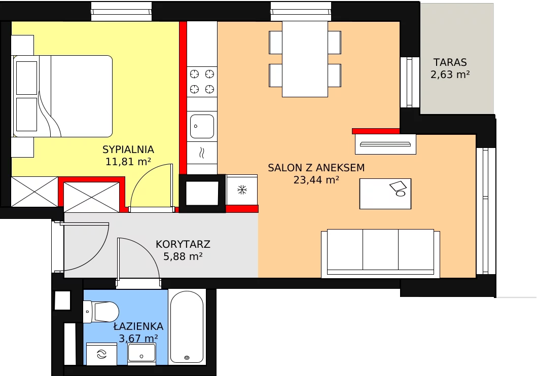 Mieszkanie 44,80 m², parter, oferta nr B2.67, Quercus, Gdańsk, Ujeścisko-Łostowice, ul. Wielkopolska