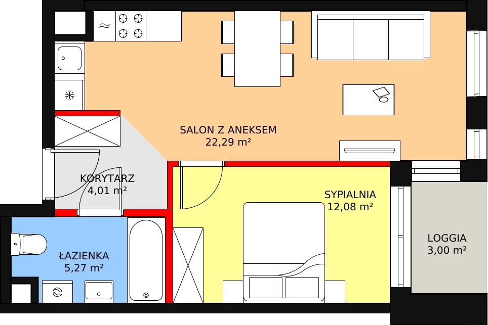 Mieszkanie 43,65 m², piętro 1, oferta nr B2.74, Quercus, Gdańsk, Ujeścisko-Łostowice, ul. Wielkopolska