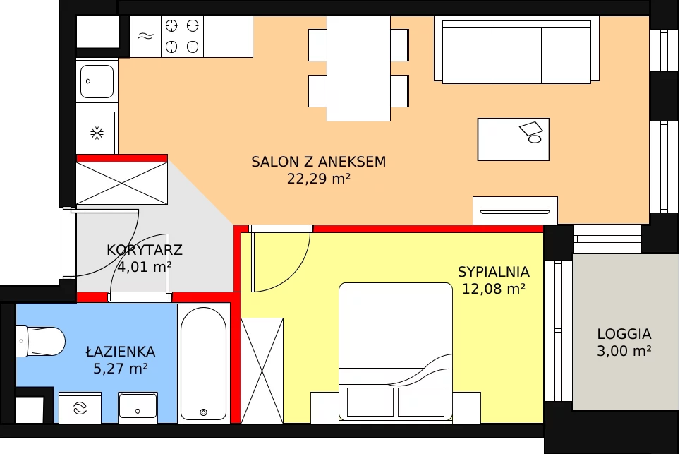 Mieszkanie 43,65 m², piętro 2, oferta nr B2.87, Quercus, Gdańsk, Ujeścisko-Łostowice, ul. Wielkopolska