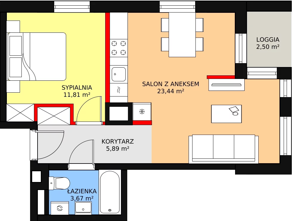 Mieszkanie 44,81 m², piętro 2, oferta nr B2.93, Quercus, Gdańsk, Ujeścisko-Łostowice, ul. Wielkopolska