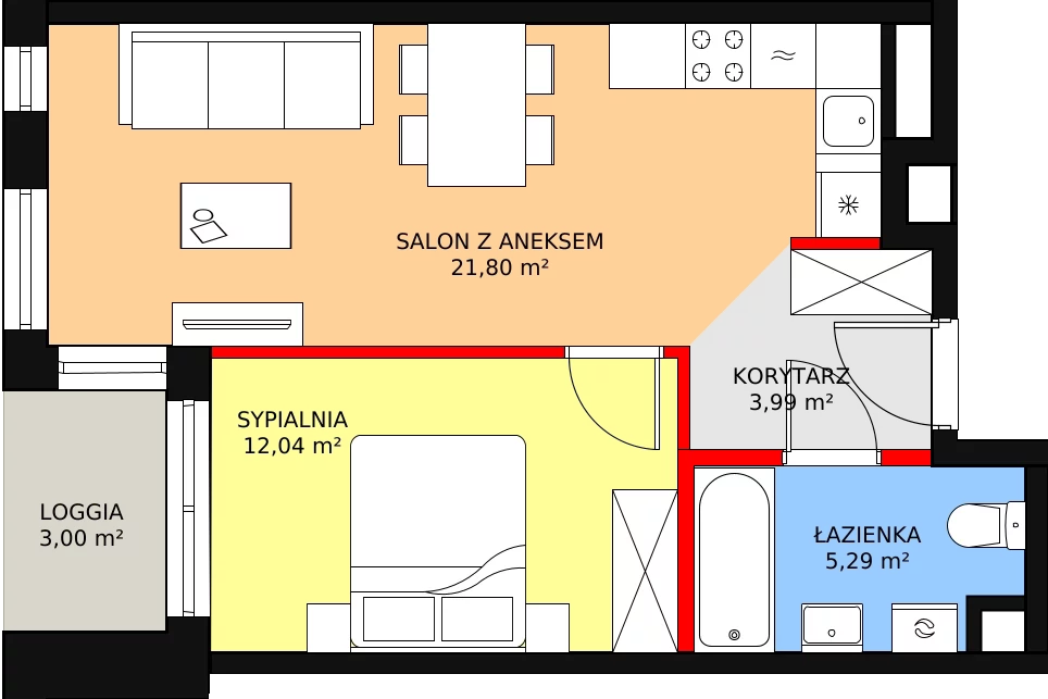 Mieszkanie 43,14 m², piętro 5, oferta nr B2.125, Quercus, Gdańsk, Ujeścisko-Łostowice, ul. Wielkopolska