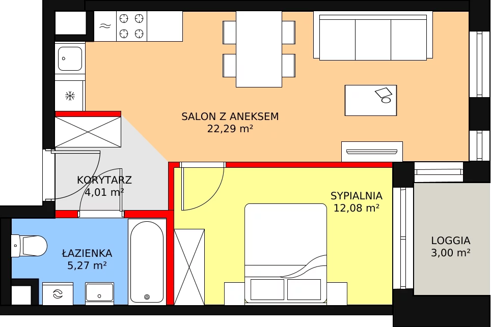 Mieszkanie 43,65 m², piętro 5, oferta nr B2.126, Quercus, Gdańsk, Ujeścisko-Łostowice, ul. Wielkopolska