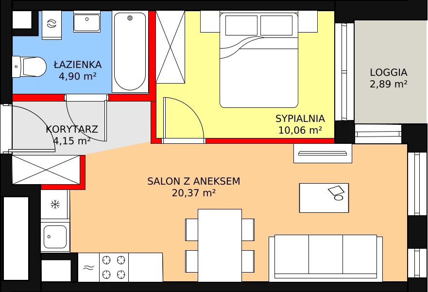 Mieszkanie 39,48 m², piętro 5, oferta nr B2.127, Quercus, Gdańsk, Ujeścisko-Łostowice, ul. Wielkopolska