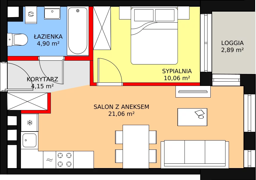 Mieszkanie 40,17 m², piętro 5, oferta nr B2.128, Quercus, Gdańsk, Ujeścisko-Łostowice, ul. Wielkopolska