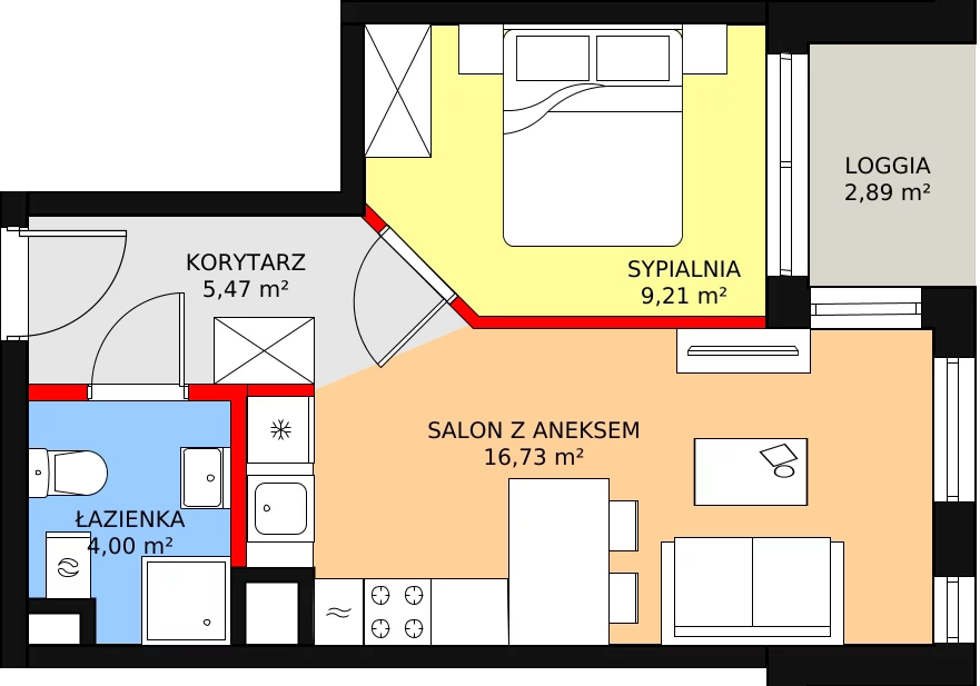 Mieszkanie 35,41 m², piętro 5, oferta nr B2.131, Quercus, Gdańsk, Ujeścisko-Łostowice, ul. Wielkopolska