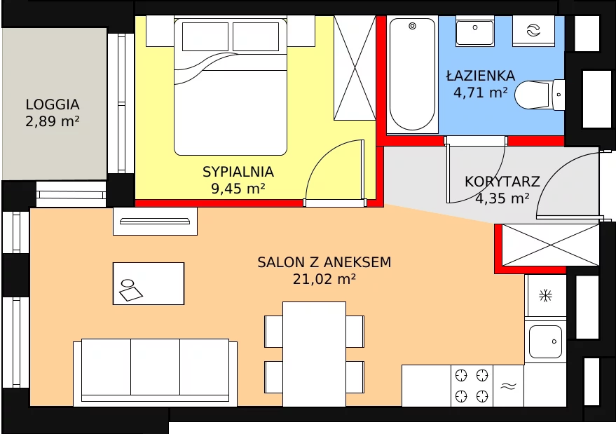 Mieszkanie 39,53 m², piętro 5, oferta nr B2.136, Quercus, Gdańsk, Ujeścisko-Łostowice, ul. Wielkopolska