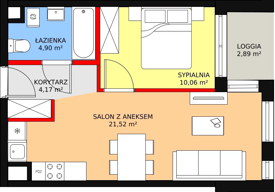 Mieszkanie 40,65 m², piętro 5, oferta nr B2.129, Quercus, Gdańsk, Ujeścisko-Łostowice, ul. Wielkopolska