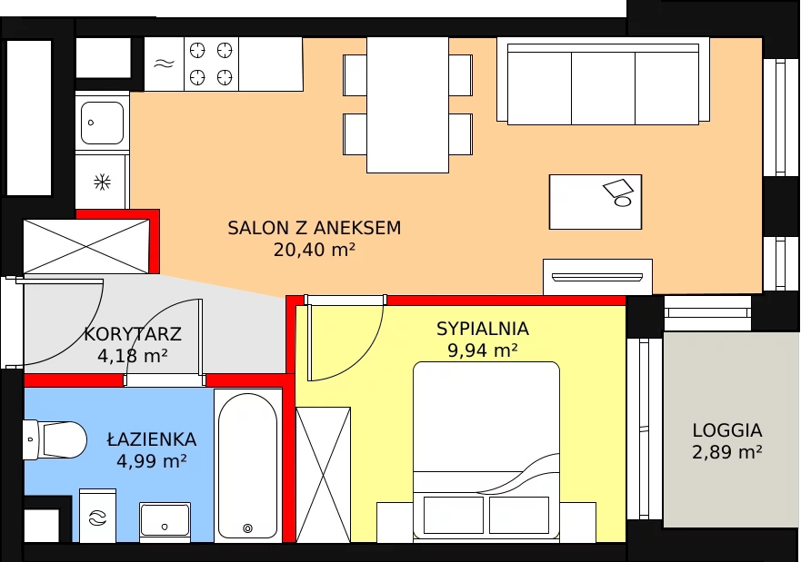 Mieszkanie 39,51 m², piętro 5, oferta nr B2.56, Quercus, Gdańsk, Ujeścisko-Łostowice, ul. Wielkopolska