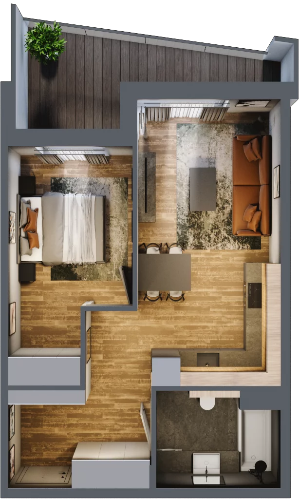 2 pokoje, mieszkanie 43,44 m², piętro 1, oferta nr M 3A, Stary Dworzec, Kartuzy, ul. Dworcowa